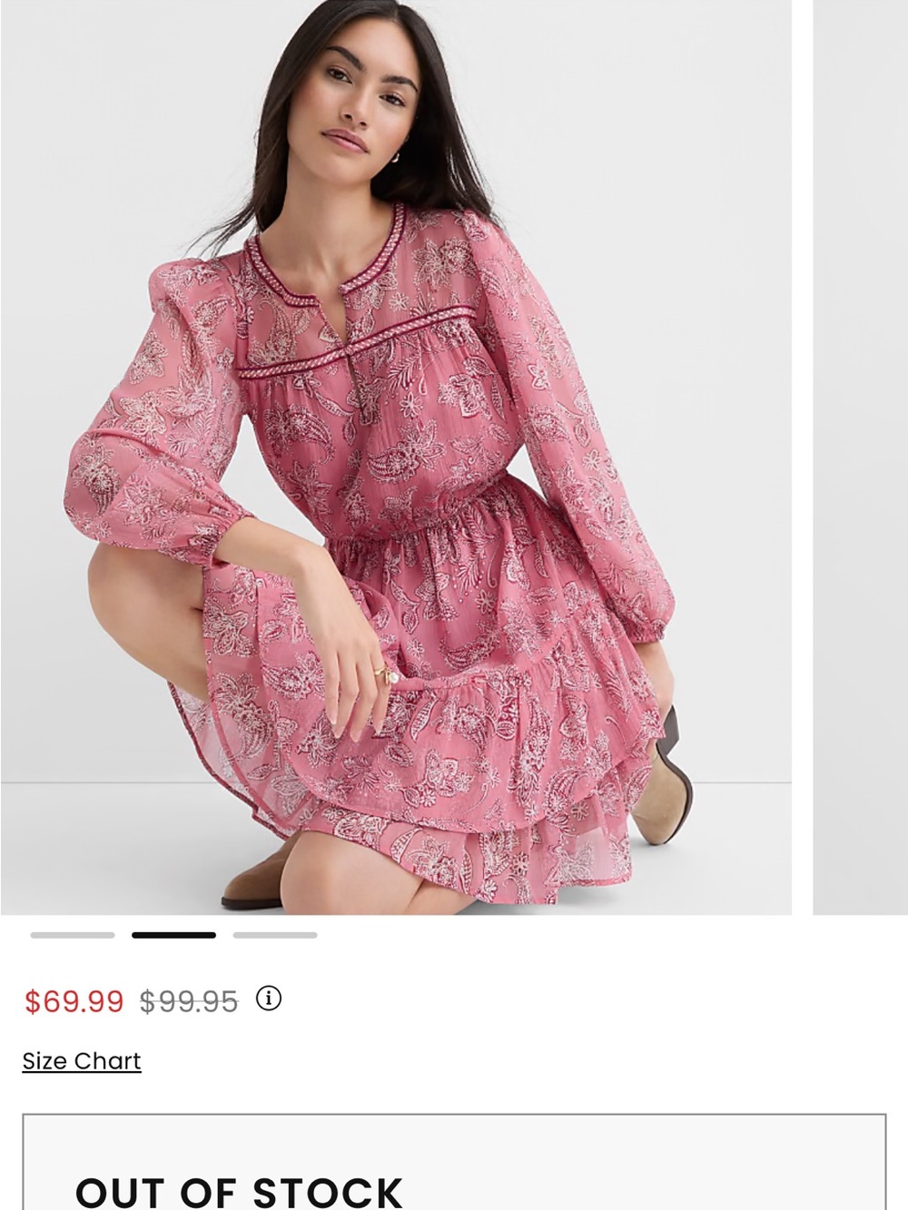 LOFT Pink Paisley Ruffle Mini Dress